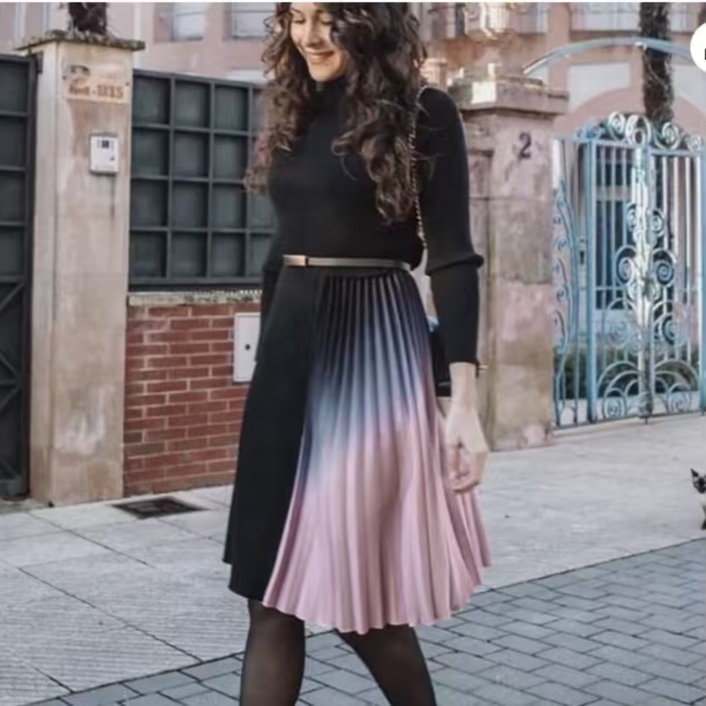 NWT Dalia MacPhee Pleated Ombre Skirt Sweater Midi Dress S - Picture 4 of 9